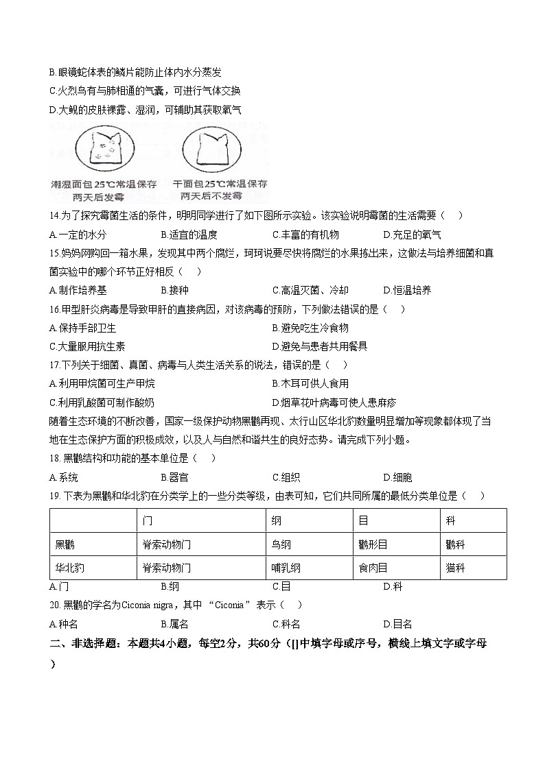 四川省绵阳市江油市2025_2026学年七年级上学期1月期末生物试题（文字版，含答案）第3页