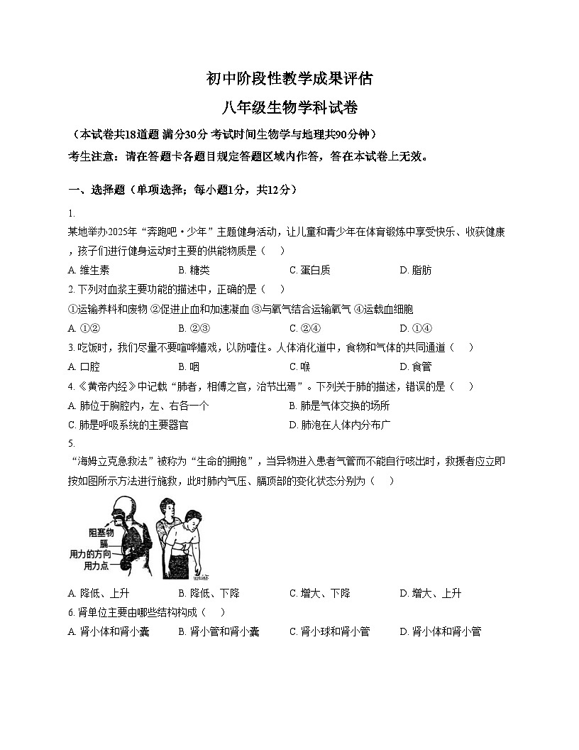 辽宁省鞍山市千山区2025_2026学年八年级上学期期中生物试卷（文字版，含答案）第1页