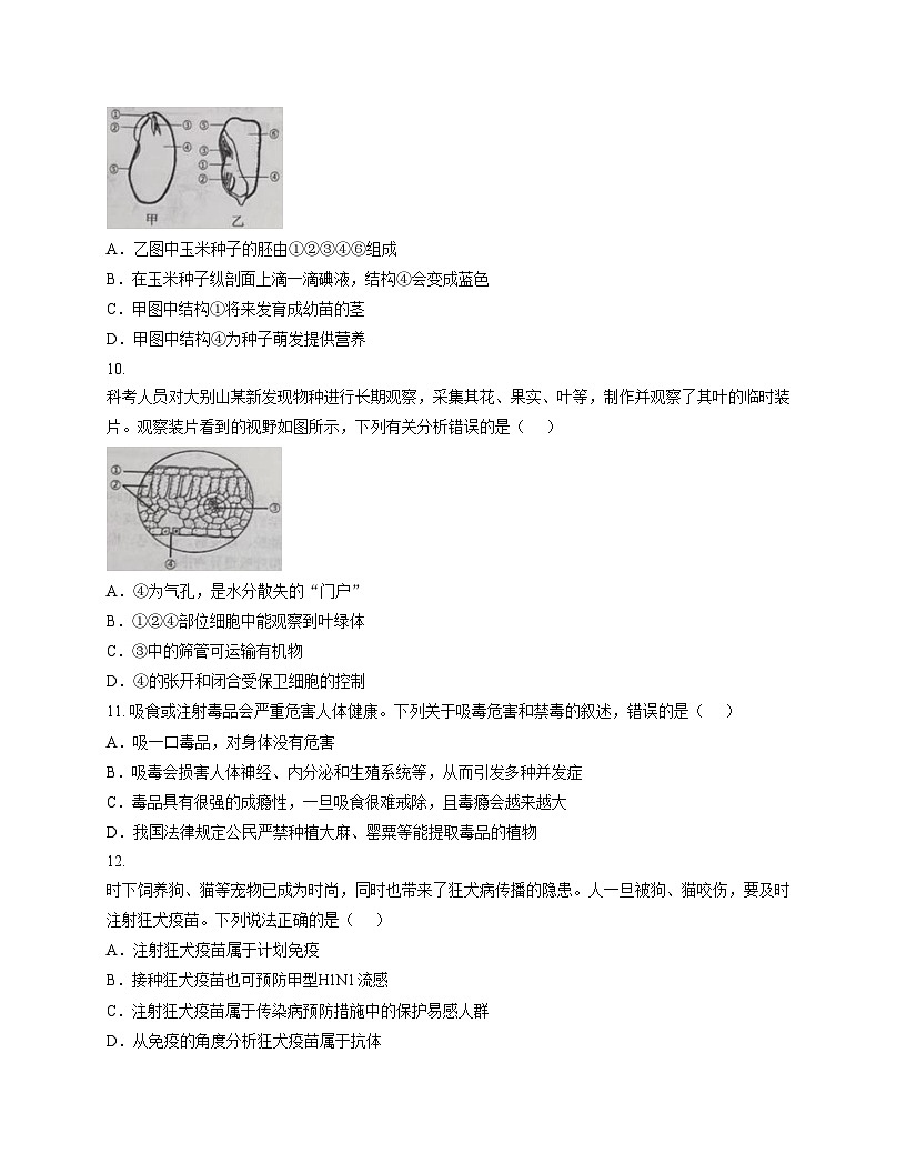 江西省吉安市永丰县2025_2026学年八年级上学期期中考试生物试题（文字版，含答案）第3页