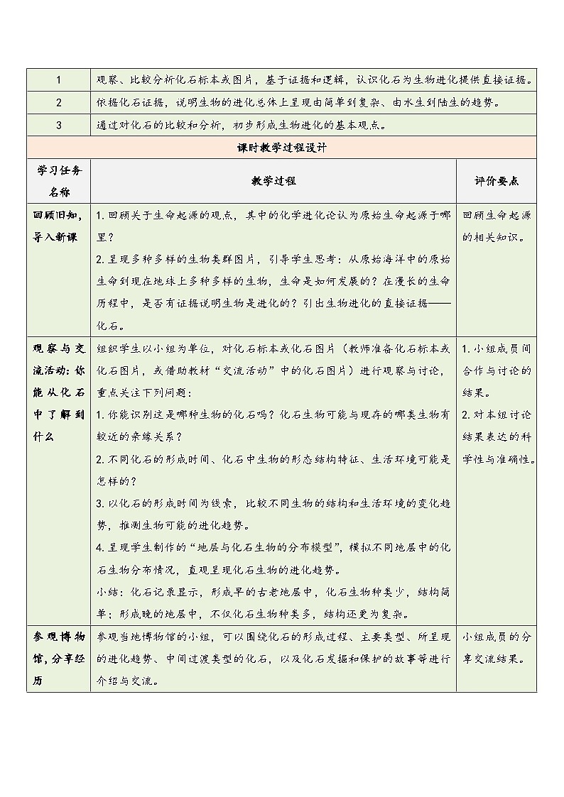 第十七章 第二节 生物的进化（第1课时） 教学设计 2025—2026学年《生物》八年级下册（北师大版）第2页