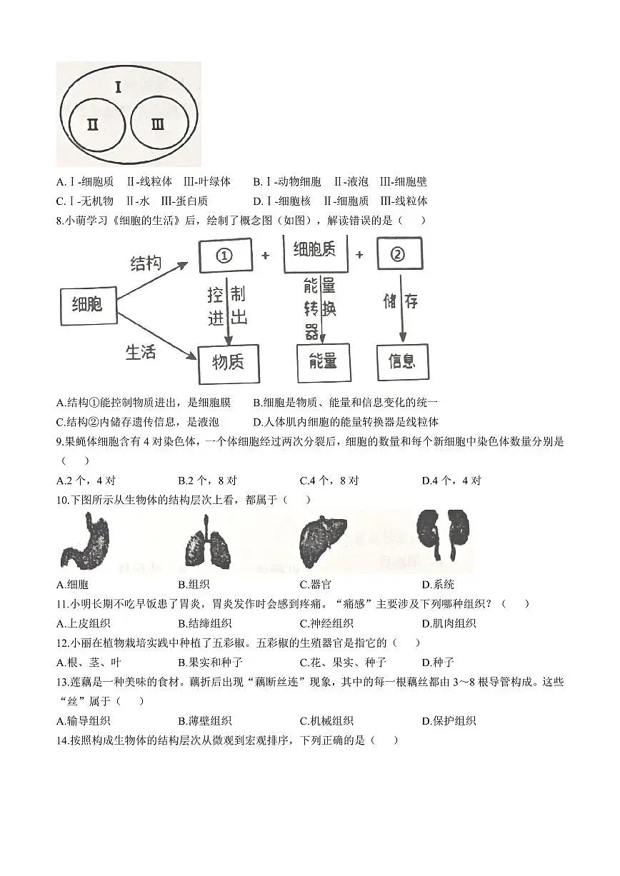 福建省三明市宁化县2025_2026学年七年级上学期期中生物学试题(含答案)第2页