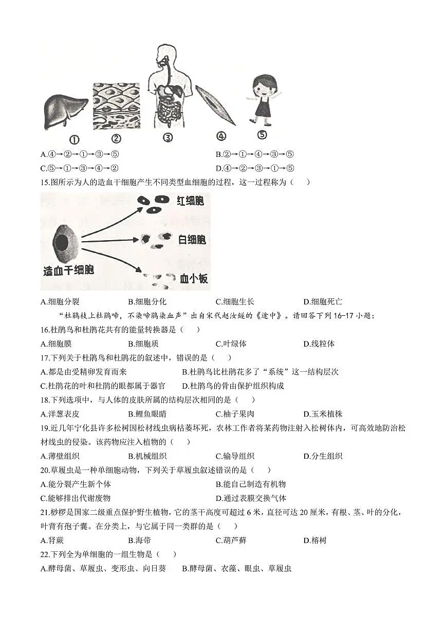 福建省三明市宁化县2025_2026学年七年级上学期期中生物学试题(含答案)第3页