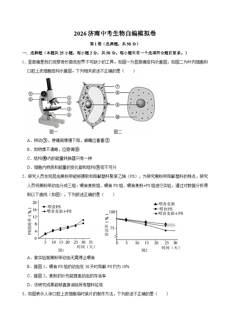 2026年山东济南中考模拟生物试卷含答案第1页