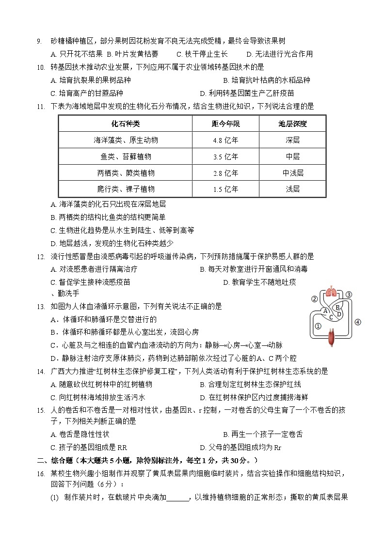 2026年广西南宁市中考模拟生物试卷含答案（一）第2页