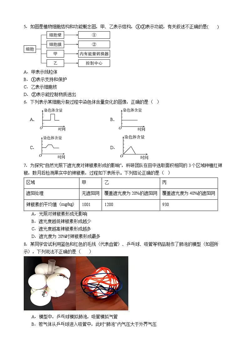 广东惠州市惠城区2026年中考模拟生物试卷含答案（五）第2页
