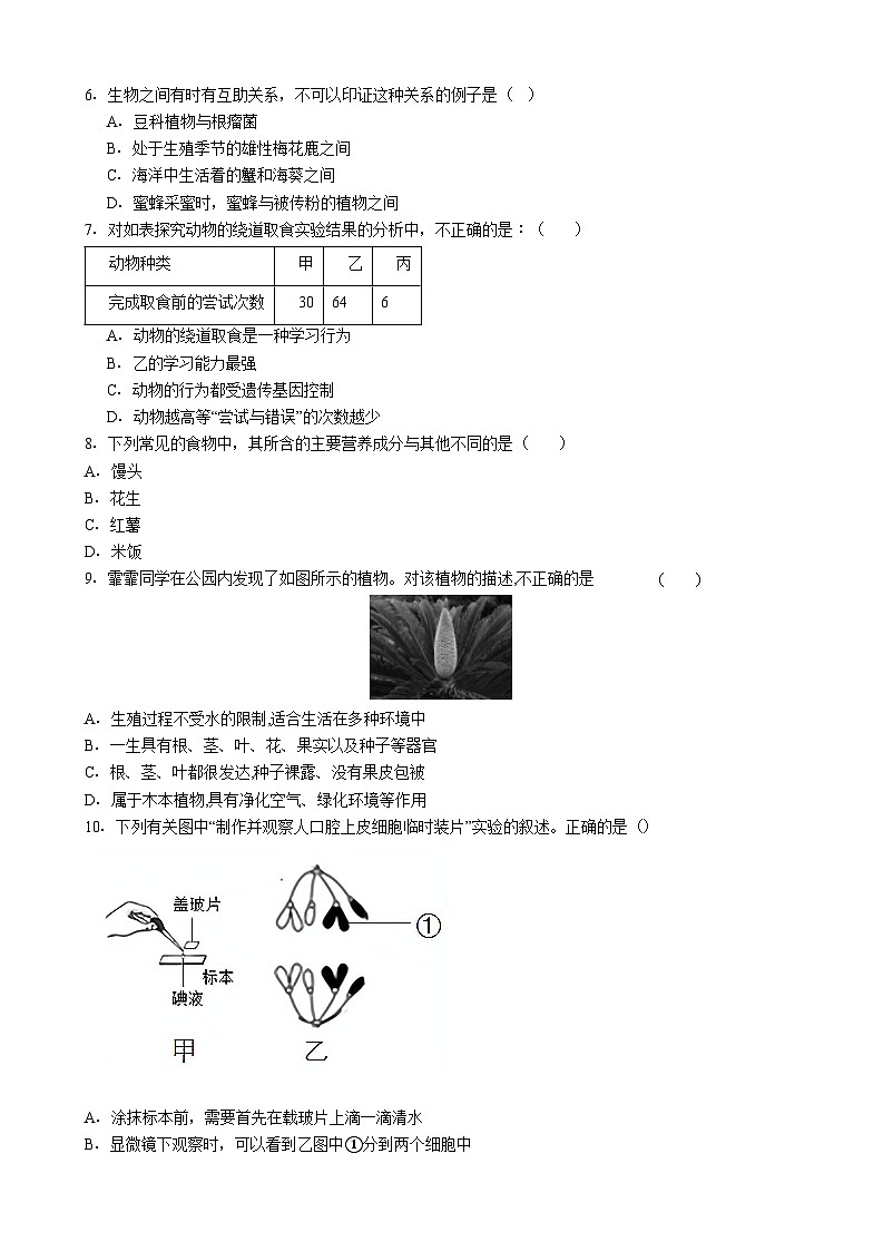 广东省惠州市惠阳区2026年中考模拟生物试卷含答案（七）第2页
