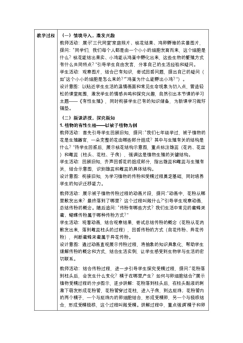 第六单元第一章第一节《有性生殖》教案-2025-2026学年冀少版（新教材）初中生物八年级下册第2页