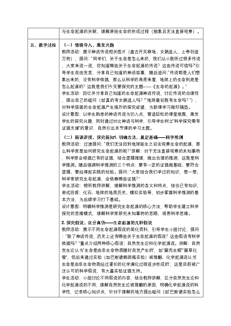 第六单元第三章第一节《生命的起源》教案-2025-2026学年冀少版（新教材）初中生物八年级下册第2页