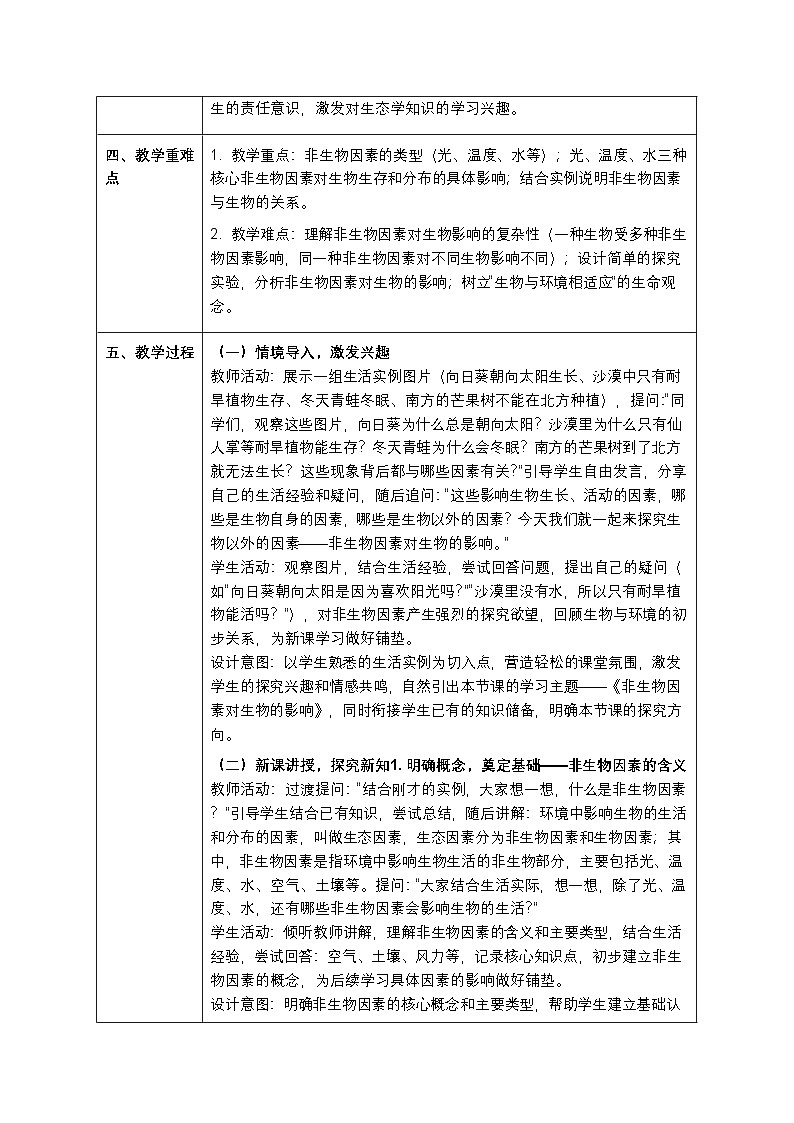 第七单元第一章第一节《非生物因素对生物的影响》教案-2025-2026学年冀少版（新教材）初中生物八年级下册第2页