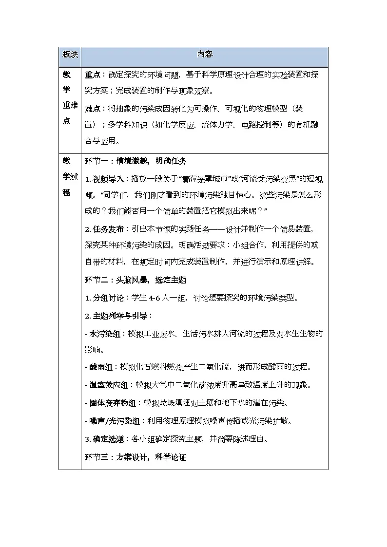 第七单元《跨学科实践活动 设计制作装置，探究某种环境污染的成因》教案-2025-2026学年冀少版（新教材）初中生物八年级下册第2页