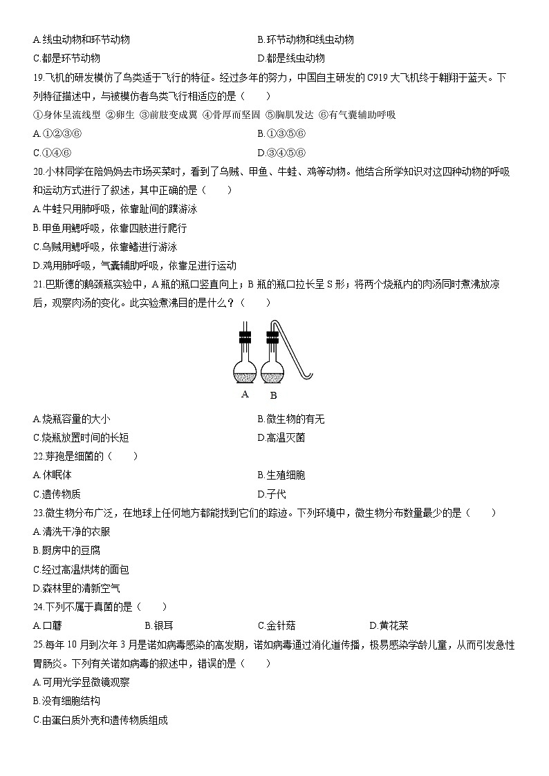2025-2026学年河南郑州新郑市七年级上学期期末考试生物试卷（学生版）第3页