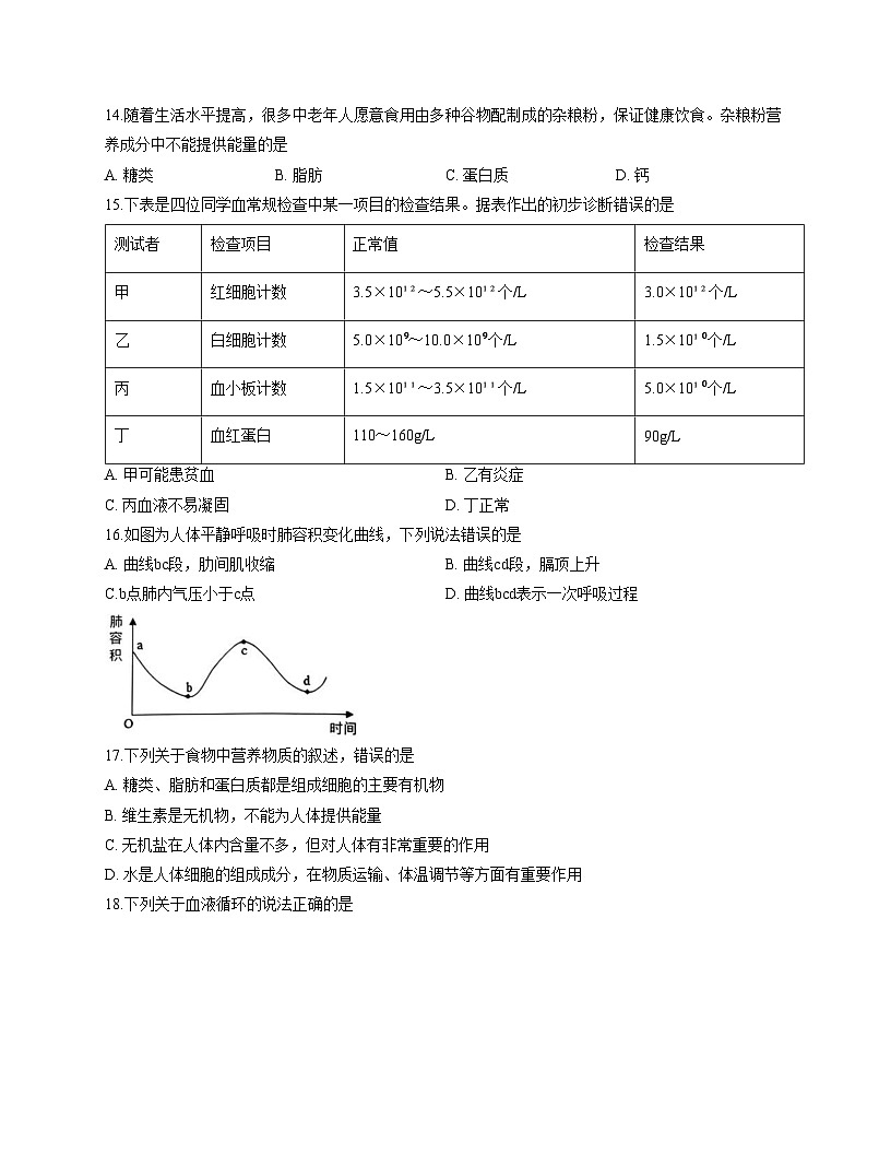 山东省德州市乐陵市2025_2026学年八年级上学期期中生物试题（文字版，含答案）第3页