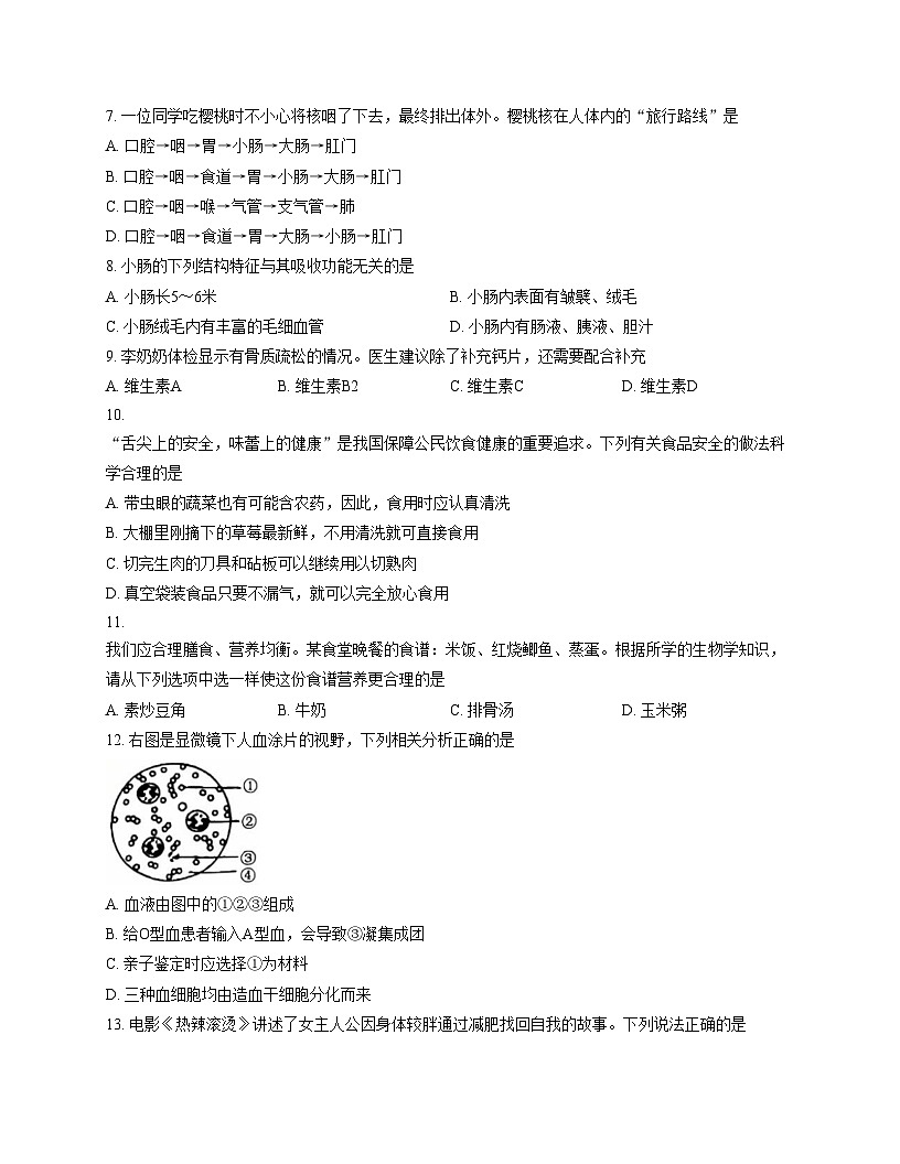 江苏省宿迁市泗洪县2025_2026学年八年级上学期期中考试生物试卷（文字版，含答案）第2页