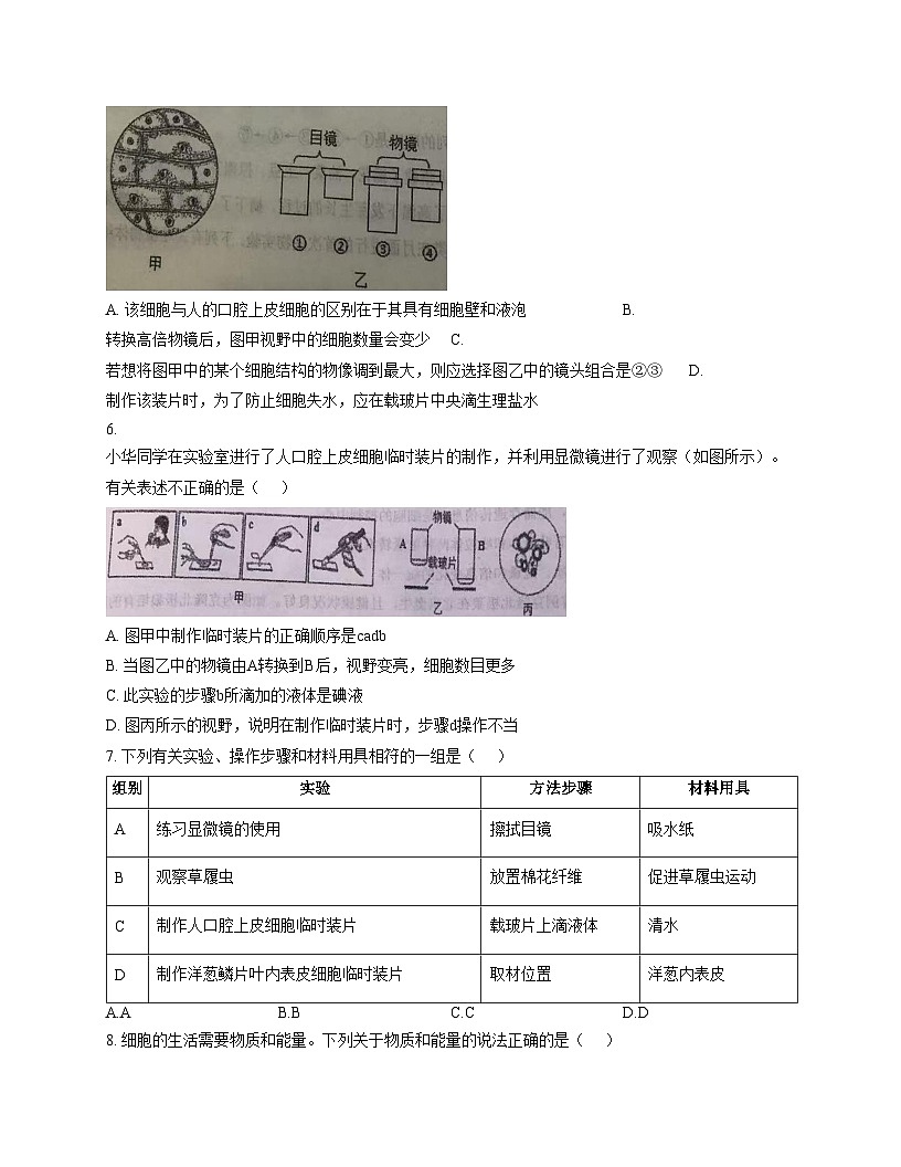 四川省南充市西充中学2025_2026学年七年级上学期期中考试生物试题（文字版，含答案）第2页