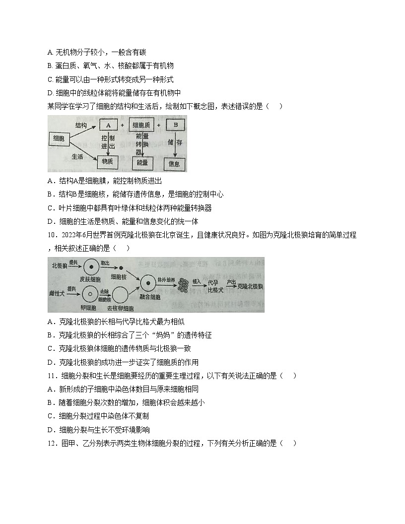 四川省南充市西充中学2025_2026学年七年级上学期期中考试生物试题（文字版，含答案）第3页