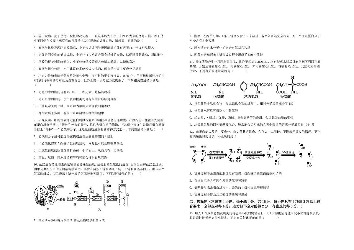 江西省宜春市丰城市第九中学2025_2026学年九年级上学期期中检测生物试题（含答案）第2页