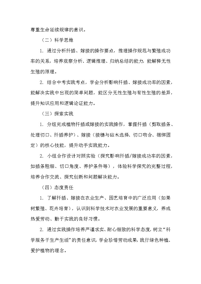 第六单元 生命的延续和发展—第一章 生物的生殖—综合实践项目 植物的扦插或嫁接（教学设计）—人教版生物学八年级下册第2页