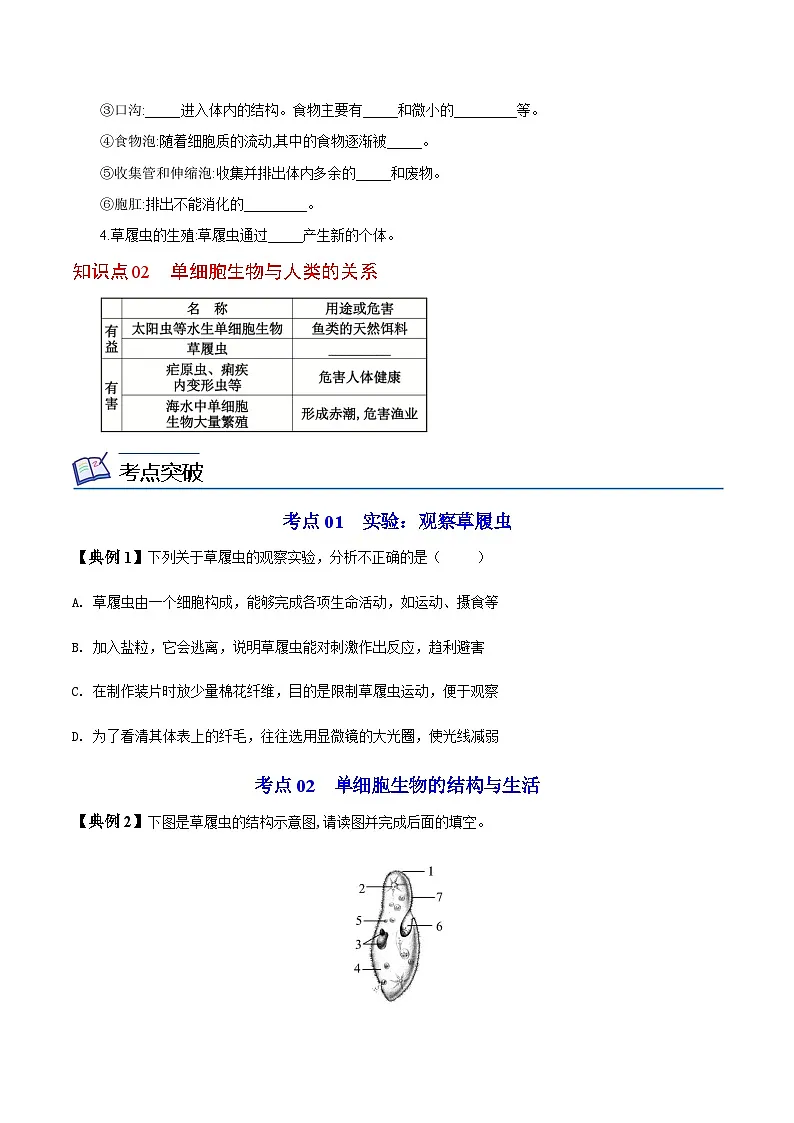 七年级上学期生物考点突然与提分——单细胞生物练习题（含答案）第2页