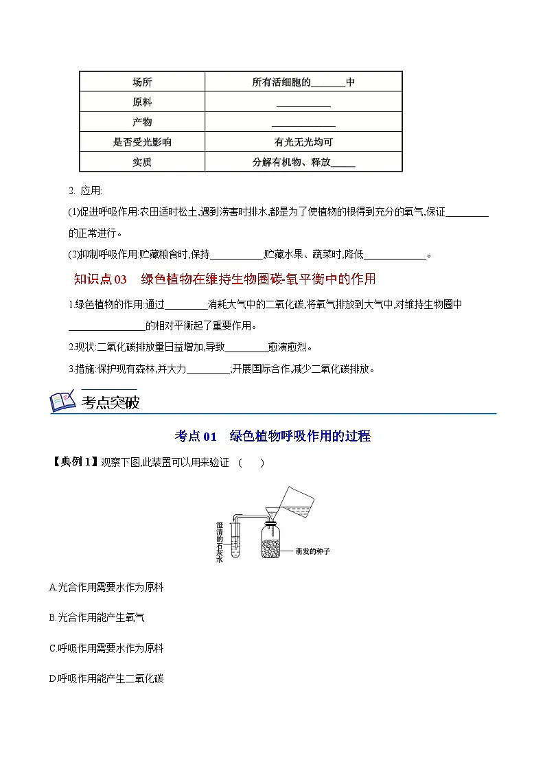七年级上学期生物考点突然与提分——绿色植物的呼吸作用练习题（含答案）第2页
