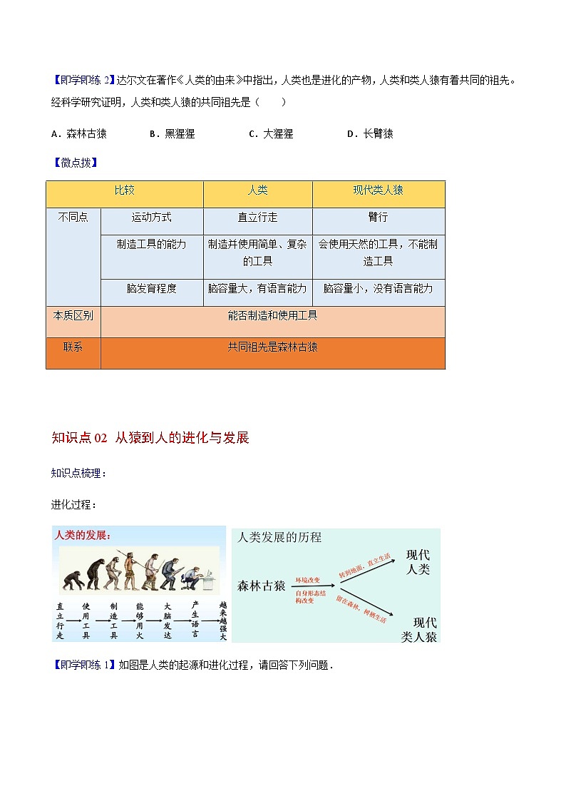 七年级下学期生物考点突然与提分——人类的起源与发展练习题（含答案）第3页
