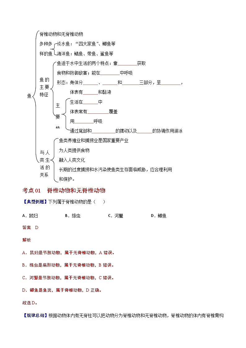 八年级上学期生物考点突然与提分——鱼练习题（含答案）第3页