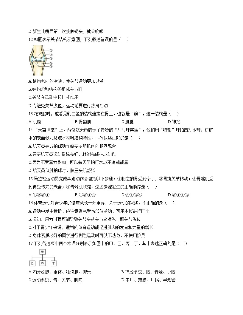 河南省郑州市二七区实验中学2025_2026学年八年级上学期11月期中生物试题（文字版，含答案）第3页