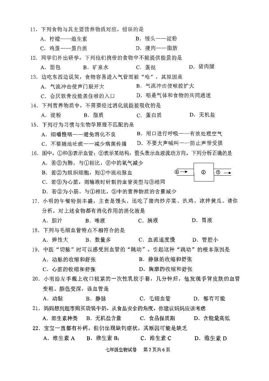 广西来宾市兴宾区2024-2025学年七年级下学期4月期中生物试题第2页