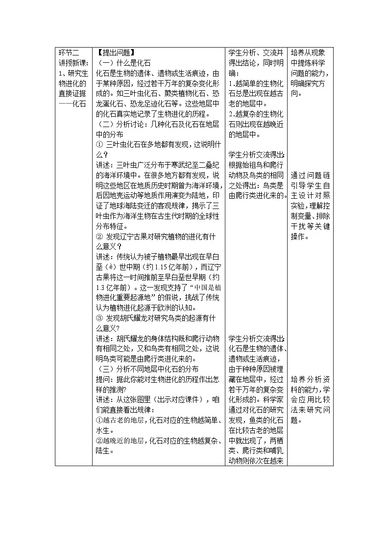 第三章第二节 生物进化的历程 教案 初中生物人教版（2024）八年级下册教案第2页