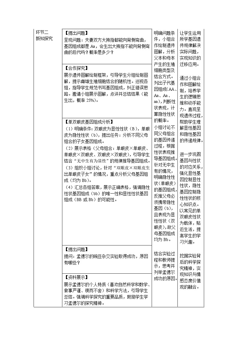 第二章第三节 基因的显性和隐性（第2课时）教案 初中生物人教版（2024）八年级下册教案第2页