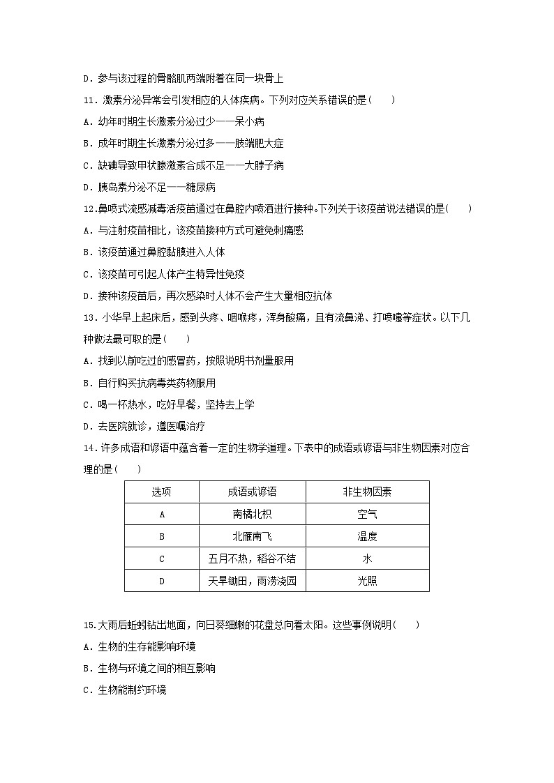 2025八年级生物上学期期末学情评估试卷（含答案人教版）第3页