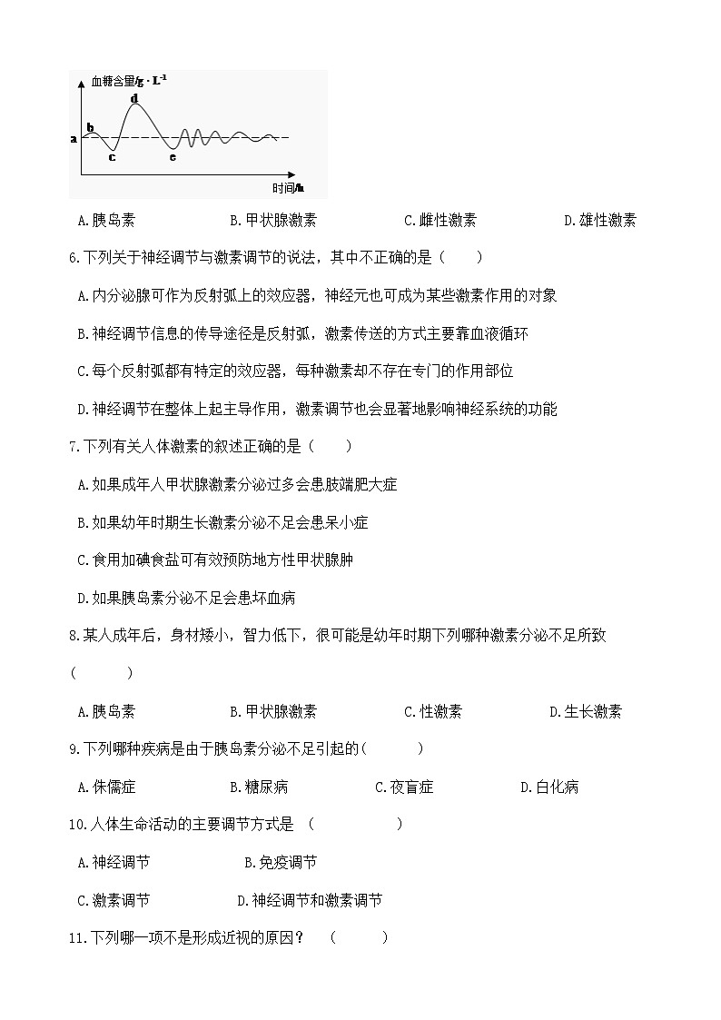 人教版七年级生物下册-第四单元 第六章《人体生命活动的调节》综合测试（Word版含答案）02