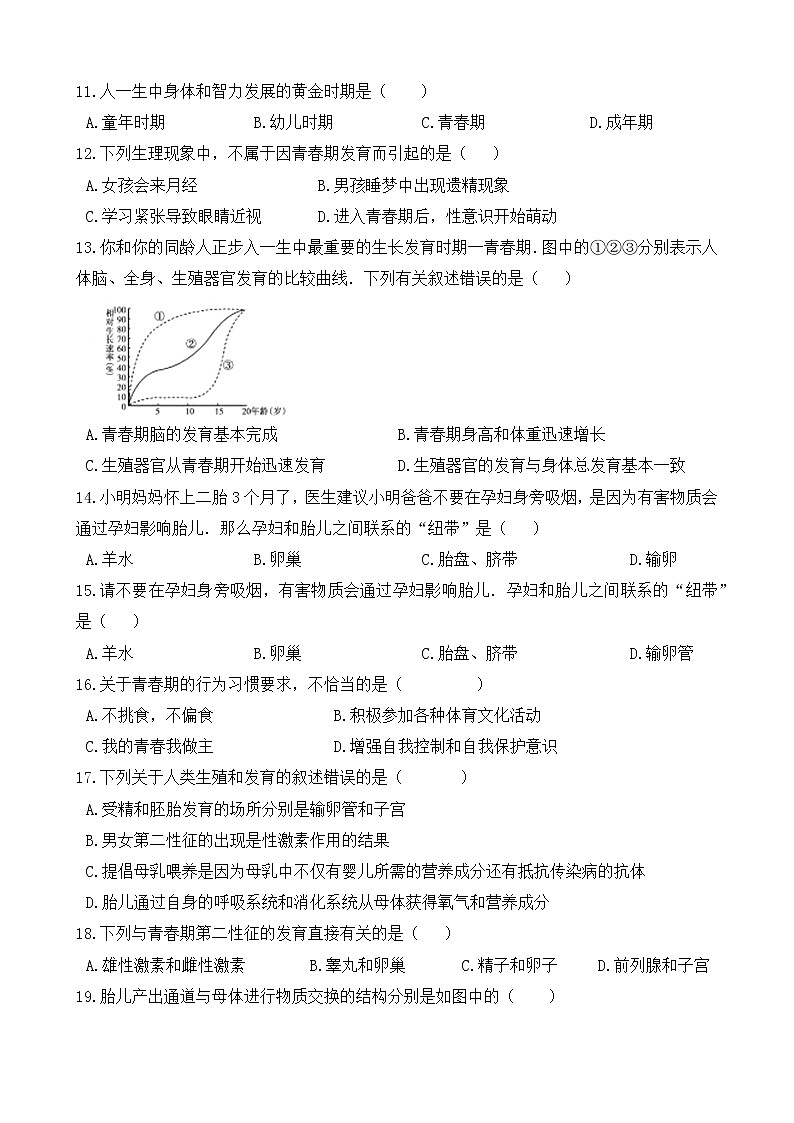 七年级生物下册单元试卷（Word版含答案）-第四单元 第一章《人的由来》（人教版）02