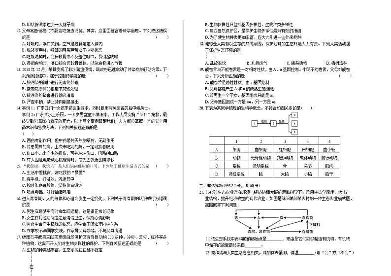 2019年四川省绵阳市中考生物试卷（含答案与解析）第2页