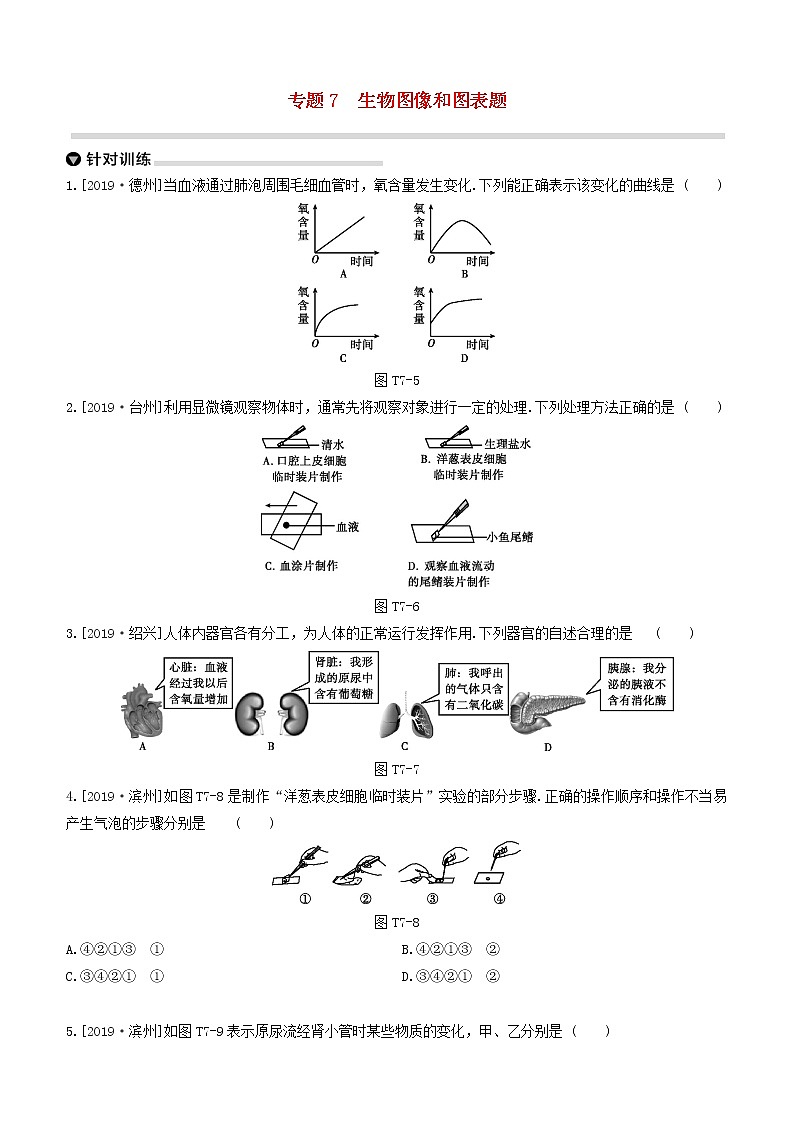 （杭州专版）2020中考生物复习方案专题07生物图像和图表题01