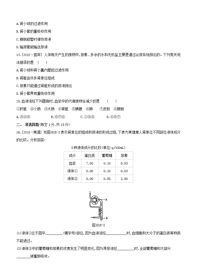 2020中考生物一轮复习方案第三单元生物圈中的人课时训练18人体内废物的排出试题03
