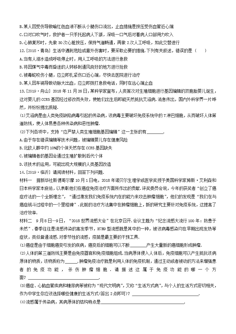 杭州专版2020中考生物复习方案课时训练11人降和环境03