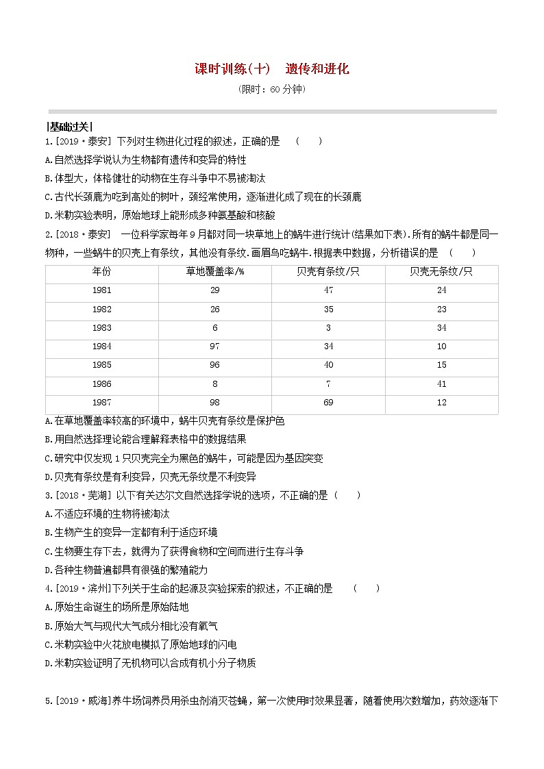 杭州专版2020中考生物复习方案课时训练10遗传和进化01