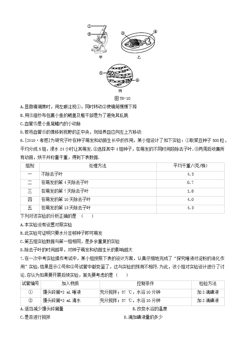 杭州专版2020中考生物复习方案专题06生物实验和探究02