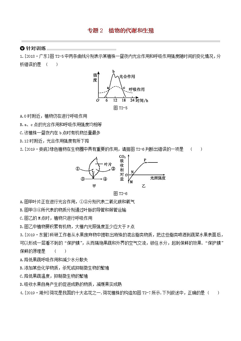 杭州专版2020中考生物复习方案专题02植物的代谢和生殖01