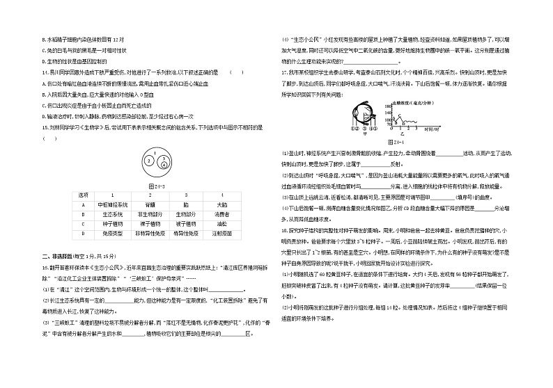 2020中考生物复习方案中考模拟04试题附答案02