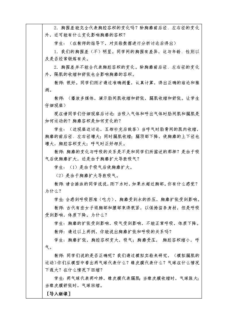 人教版七年级下册生物全册教案3.2 发生在肺内的气体交换03