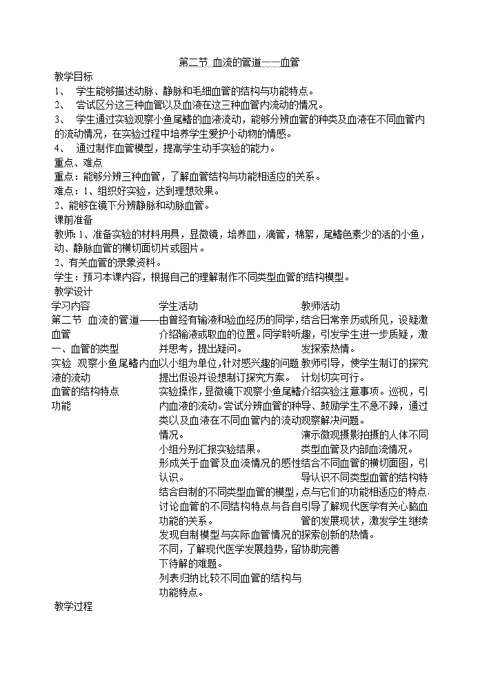 4.2 血流的管道——血管(王子腾)　　教案01