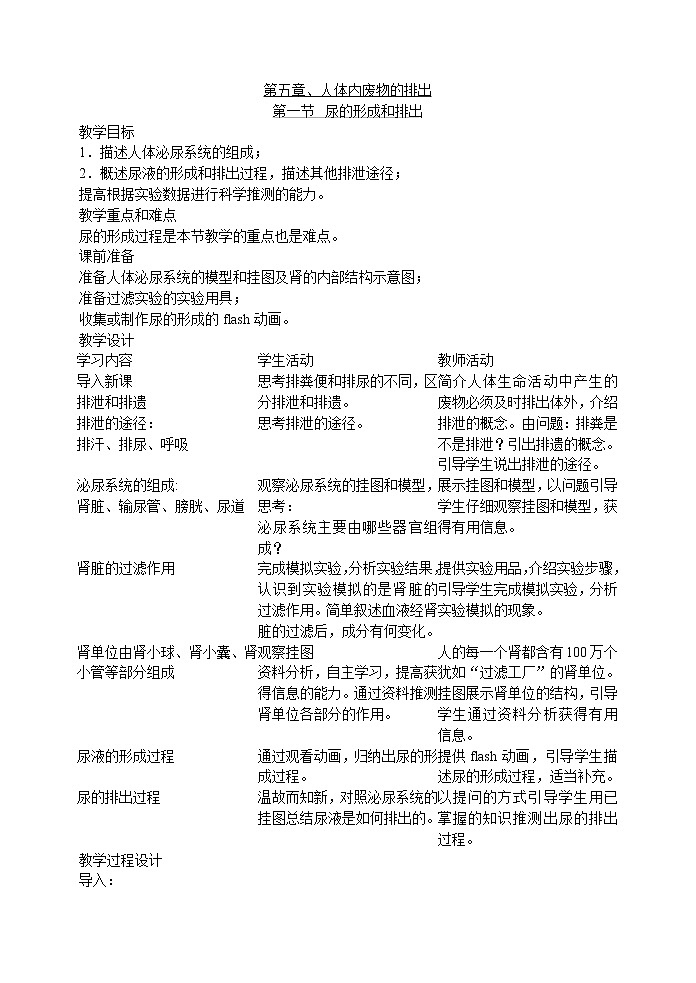 5.1 尿的形成和排出(王子腾)　　教案第1页