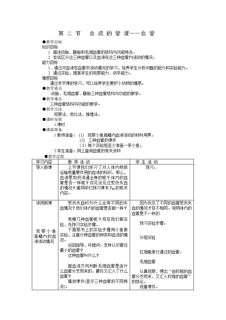 第二节 血流的管道——血管　　教案101