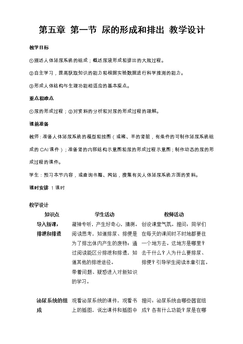 第一节 尿的形成和排出　　教案101