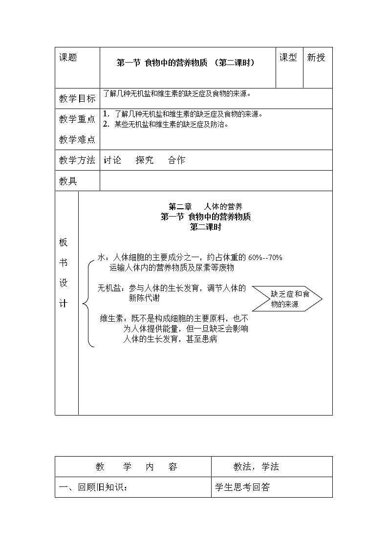 第一节 食物中的营养物质　　教案2第1页
