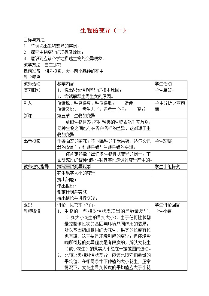 第五节 生物的变异(市二中)　　教案01