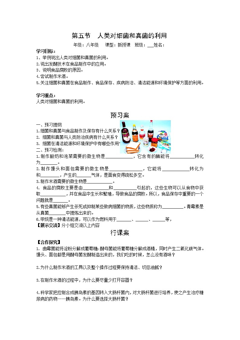 5.4.5  人类对细菌和真菌的利用+学案01