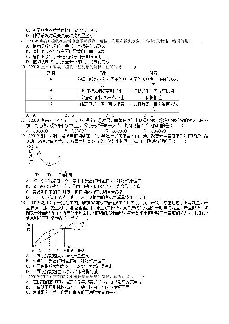 湖北省2018-2020年近三年中考生物试题分类（3）——生命圈中的植物(含解析)02