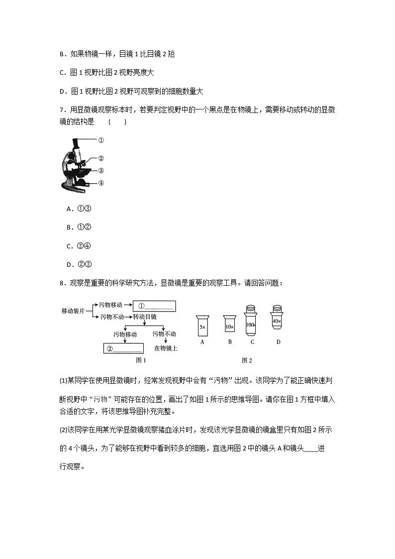 2020年人教版生物七年级上册第二单元第一章《细胞是生命活动的基本单位》章节同步练习题及答案第3页